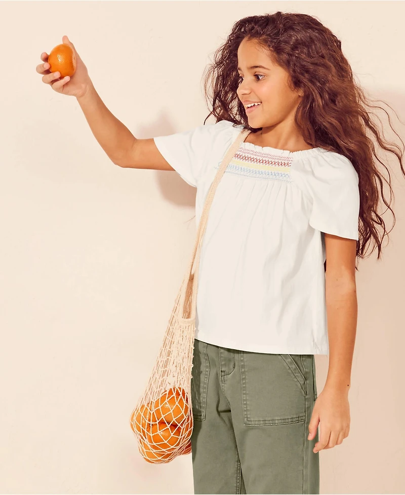 Lands' End Girls Short Sleeve Smock Flutter Top