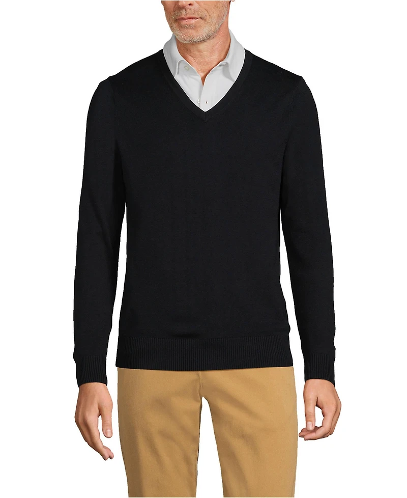 Lands' End Unisex Cotton Modal Vneck Pullover Sweater