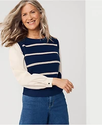 Lands' End Women's Drifter Shaker Button Shoulder Sweater Vest with Poplin Sleeves