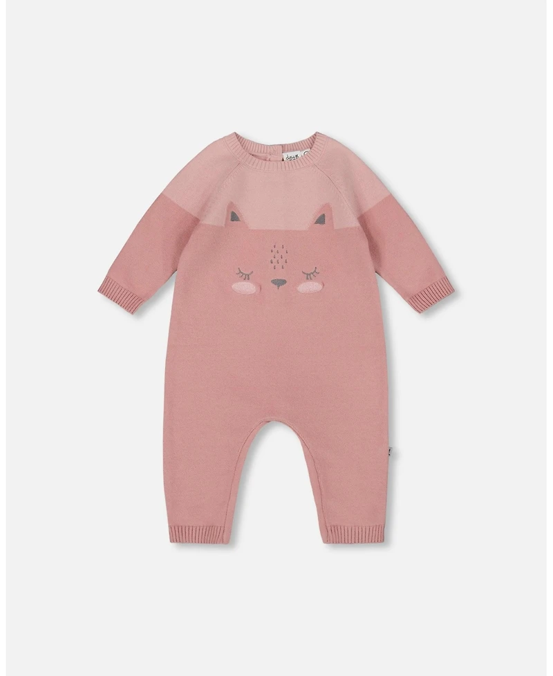 Deux par Baby Girls Knitted Bi-Color Cat Romper Old Pink