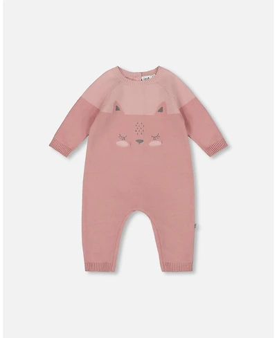 Deux par Baby Girls Knitted Bi-Color Cat Romper Old Pink