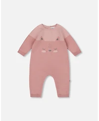 Deux par Baby Girls Knitted Bi-Color Cat Romper Old Pink