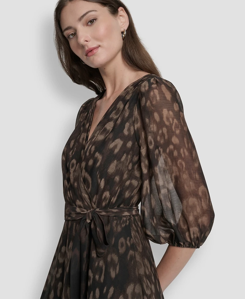 Dkny Women's Balloon Sleeve Faux Wrap Midi Dress