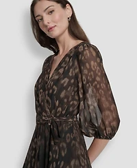 Dkny Women's Balloon Sleeve Faux Wrap Midi Dress