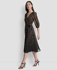 Dkny Women's Balloon Sleeve Faux Wrap Midi Dress