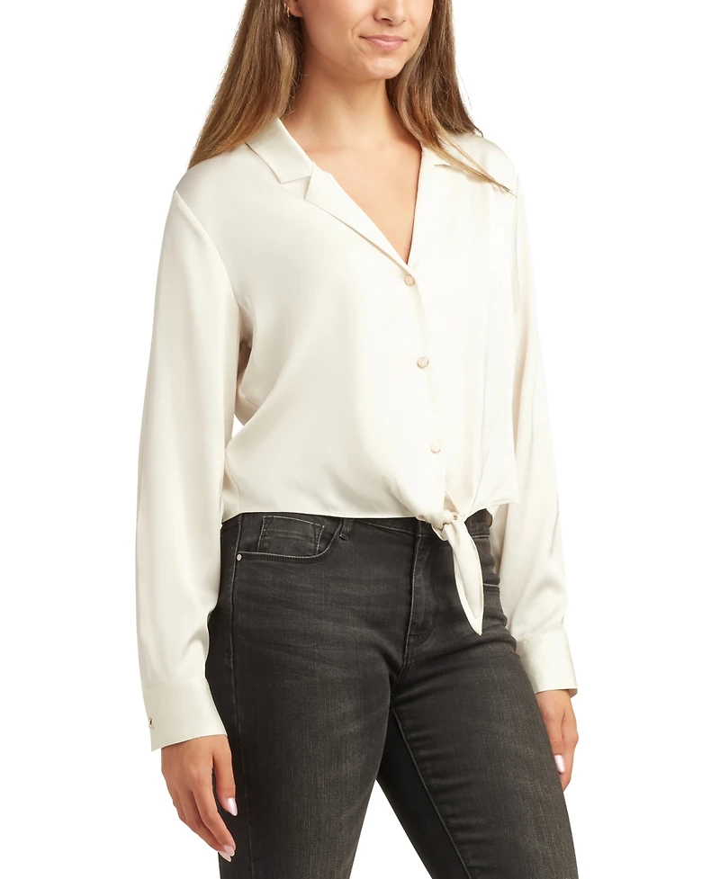 Bcx Juniors Long-Sleeve Tie-Hem Satin Top