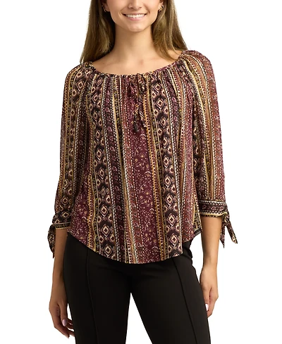 Bcx Juniors Printed Scoop-Neck 3/4-Sleeve Peasant Top