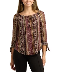 Bcx Juniors Printed Scoop-Neck 3/4-Sleeve Peasant Top