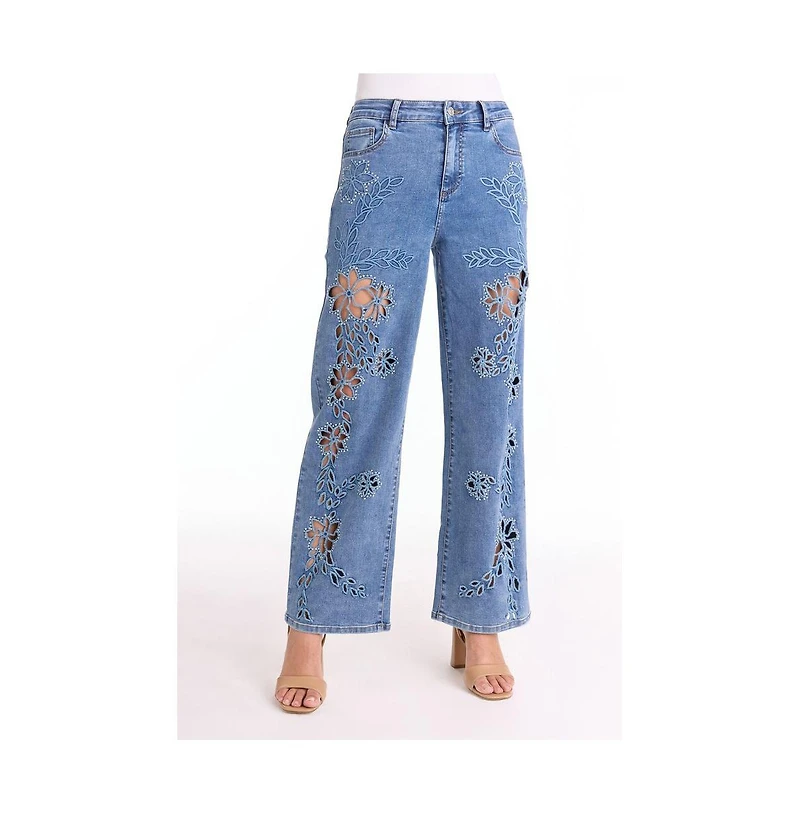 The Noli Shop Womens Zenya Crystal High Rise Jean - Medium Blue
