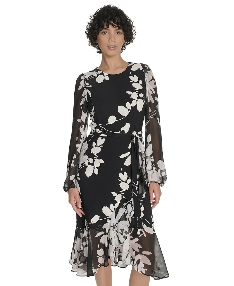 Tommy Hilfiger Women's Sheer Balloon Sleeve Dress