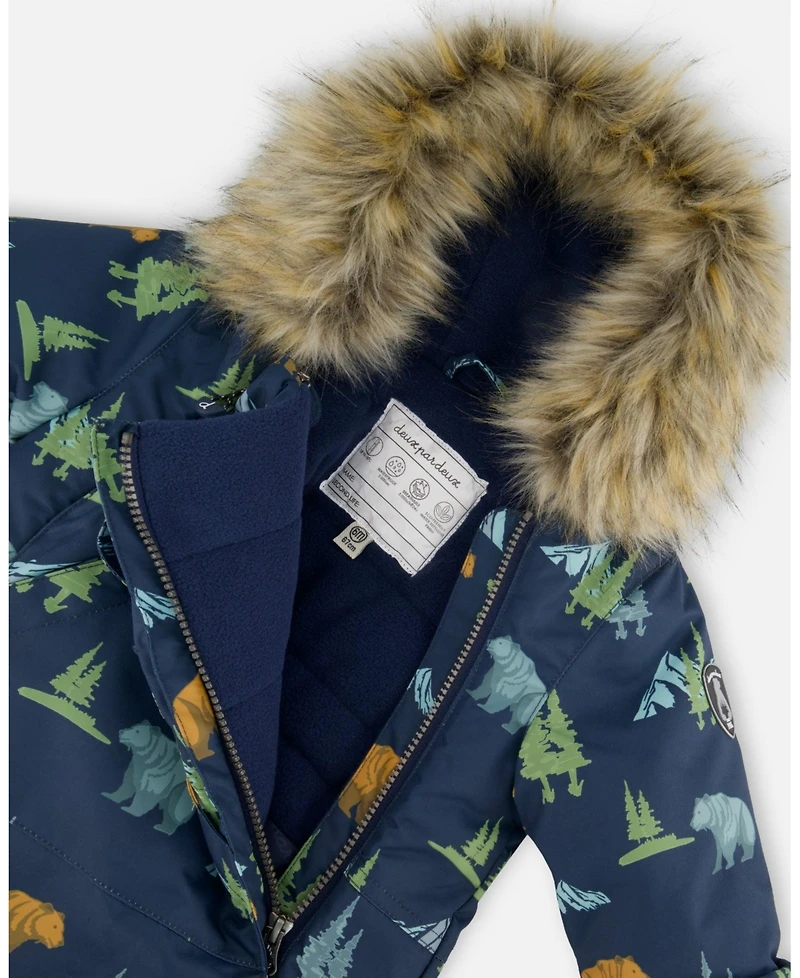 Deux par Baby Boy One-Piece Play Snowsuit Designed for Car Seat Navy Animal Print - Baby|Toddler