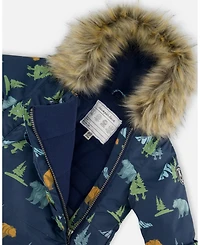 Deux par Baby Boy One-Piece Play Snowsuit Designed for Car Seat Navy Animal Print - Baby|Toddler