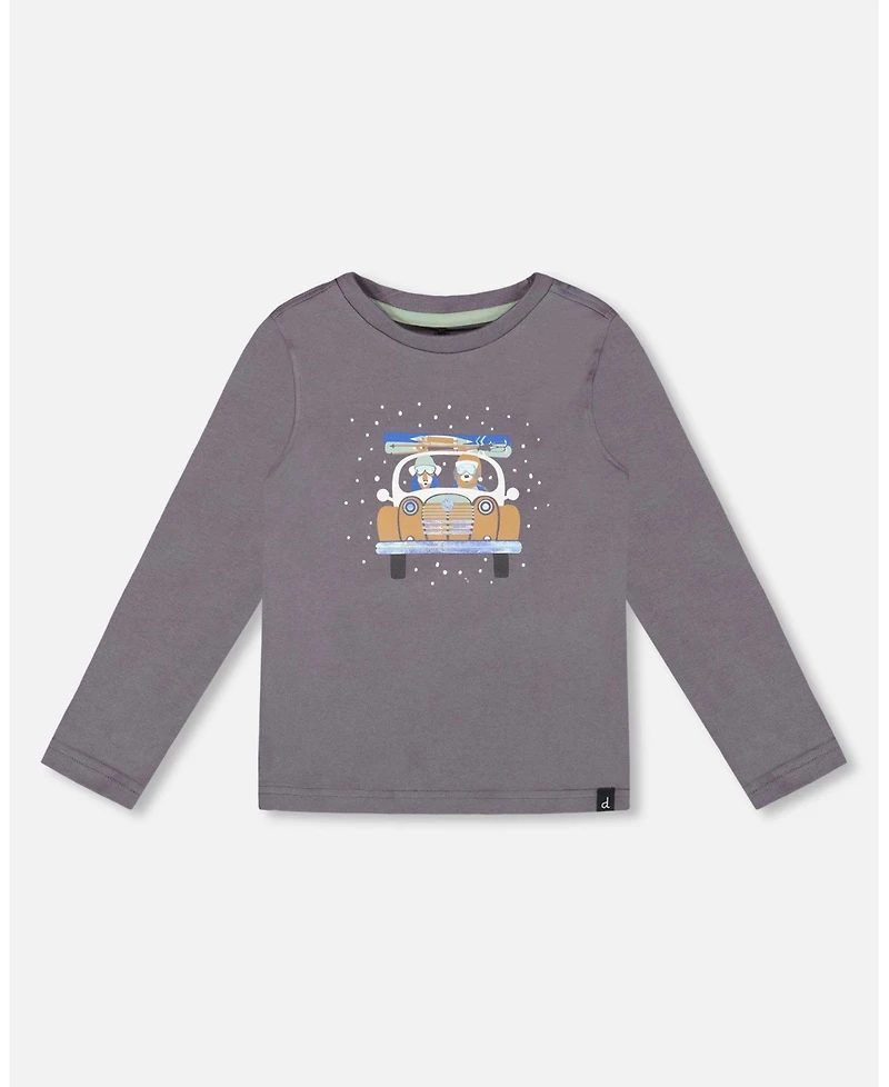 Deux par Baby Boys Long Sleeve Cotton Jersey Tee Dark Gray