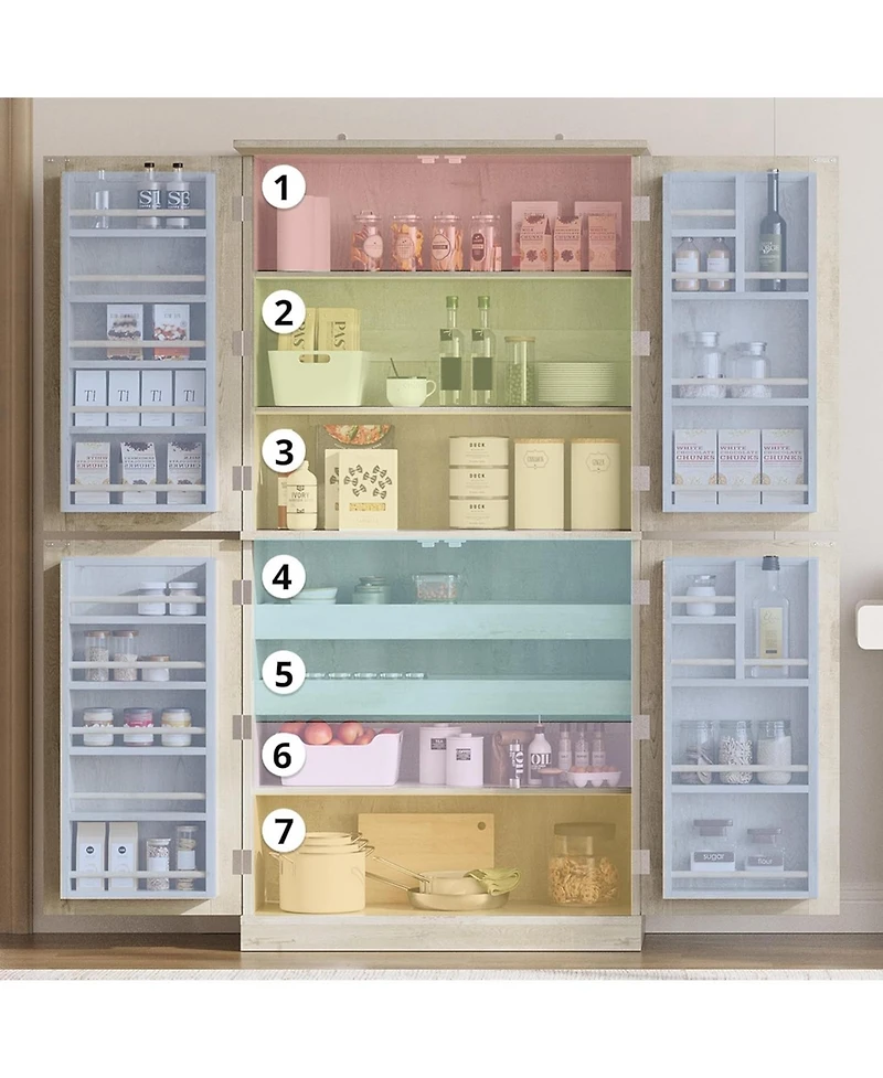 Ironck Kitchen Pantry Cabinet 72.8" H, 4 Barn Doors with Storage Rack, Brown