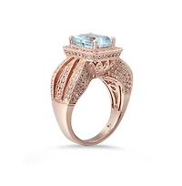 Suzy Levian New York Sterling Silver Emerald Cut Center Topaz Cocktail Ring
