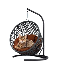 Cat Swing Bed with Stand & Cushion, Cat Egg Chair with Rattan Wicker Appearance, Indoor Hanging Swinging Cat Bed for Cats, Small Dogs