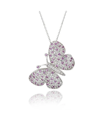 Suzy Levian Sterling Silver Sapphire & Created White Sapphire Butterfly Pendant Brooch