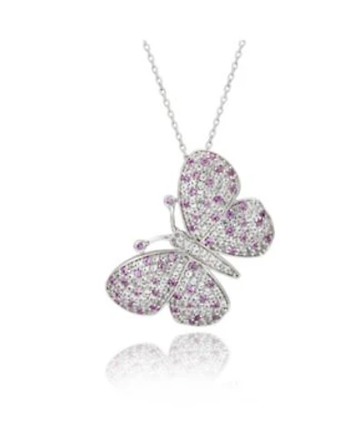 Suzy Levian Sterling Silver Sapphire Created White Sapphire Butterfly Pendant Brooch