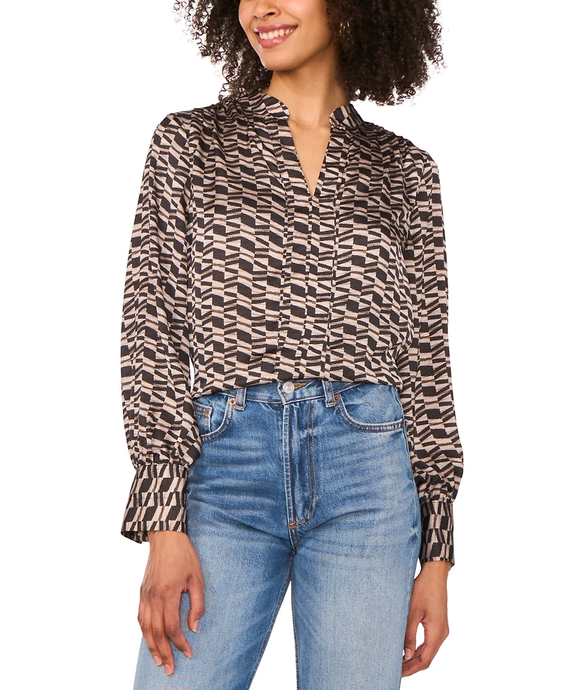 Vince Camuto Women's Printed Split-Neck Wide-Cuff Blouse