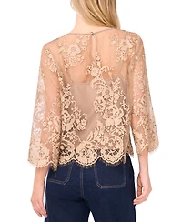 Vince Camuto Women's Floral-Lace Scalloped-Hem 3/4-Sleeve Top