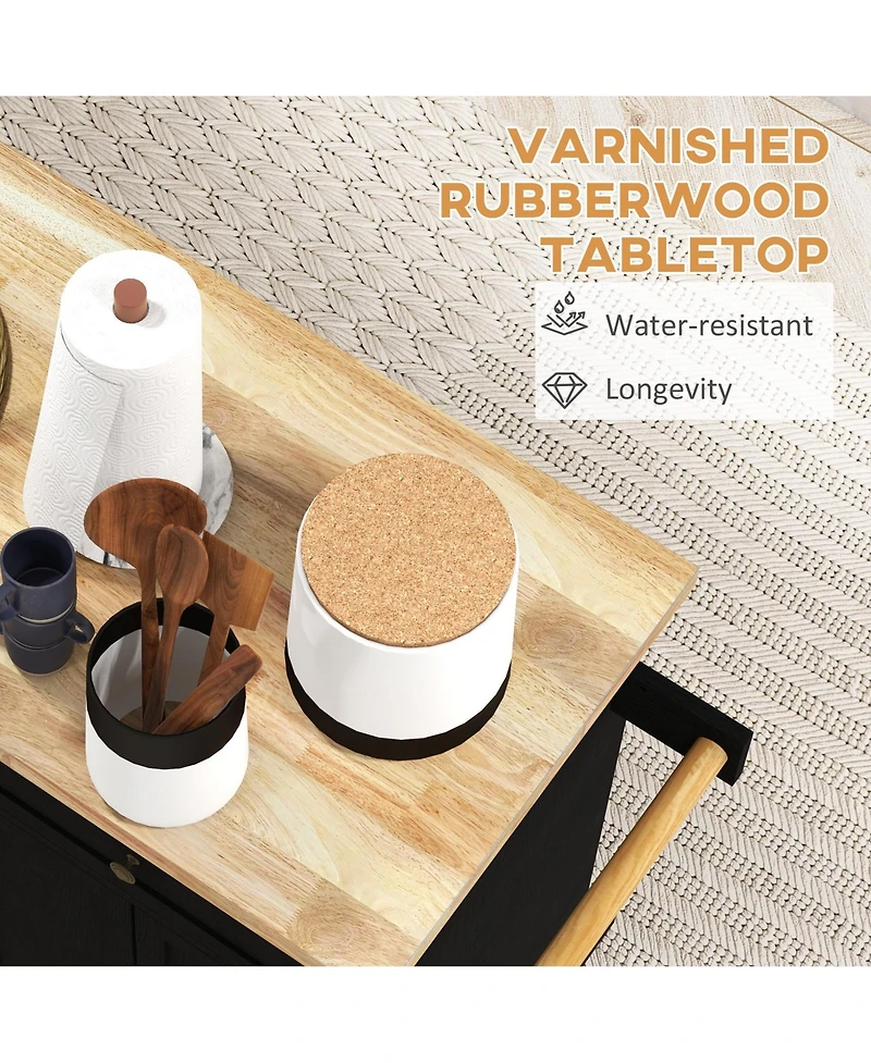 Halifax North America Black Kitchen Island Cart: Rubberwood Top, Spice Rack