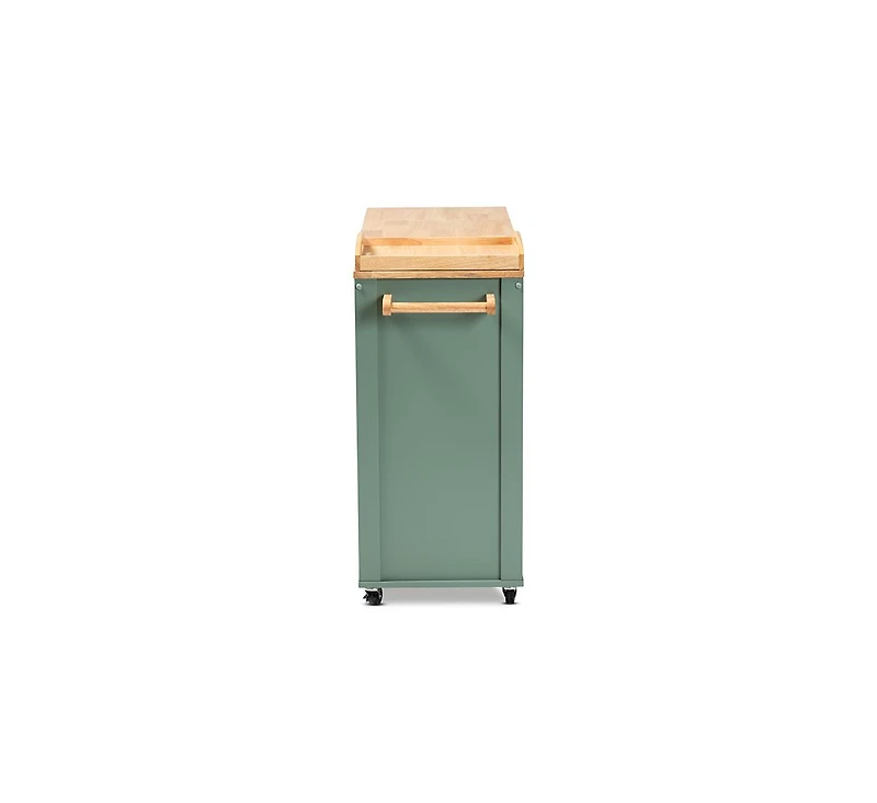 Baxton Studio Dorthy Coastal and Farmhouse Two-tone Dark Green and Natural Wood Kitchen Storage Cart