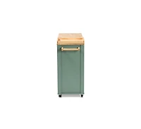 Baxton Studio Dorthy Coastal and Farmhouse Two-tone Dark Green and Natural Wood Kitchen Storage Cart
