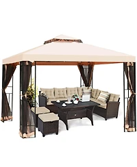 Gymax 10x10ft Metal Gazebo W/ Mosquito Netting Canopy Gazebo 2 Tier Vented Gazebo Top
