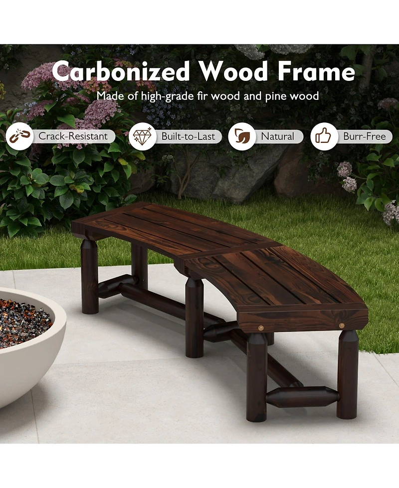 Gymax Curved Bench Carbonized Wood Dining Bench for Round Table 710 Lbs Max Load Patio