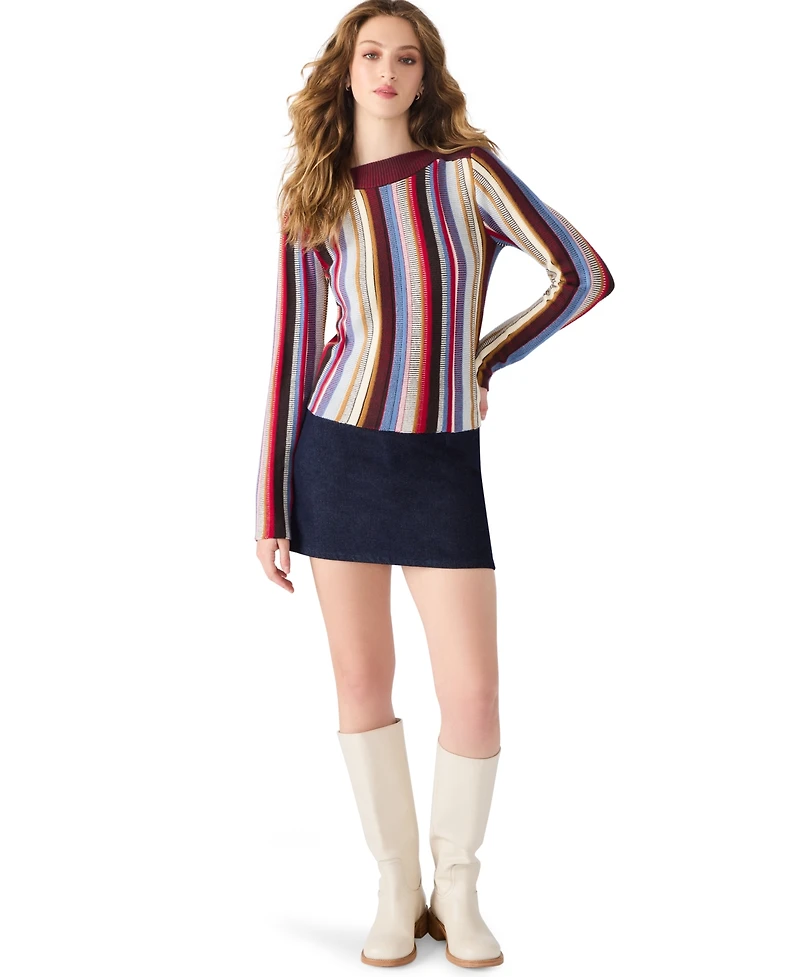 Steve Madden Women's Serra Stripe Rib Mix Knit Sweater