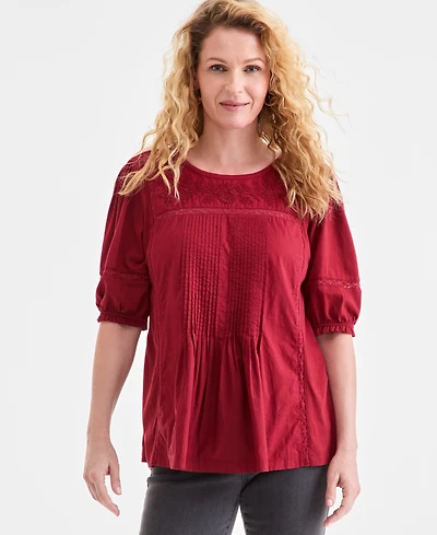 Style & Co Women's Lace-Trim Elbow-Sleeve Blouse, Macy's Exclusive