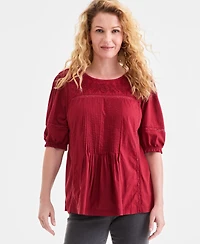 Style & Co Women's Lace-Trim Elbow-Sleeve Blouse, Macy's Exclusive