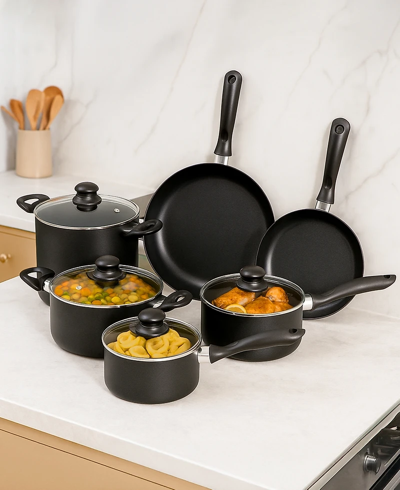 16-Piece Kitchen Hard-Anodized Aluminum Nonstick Cookware Set with Silicone Kitchen Utensils