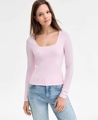 Madden Girl Juniors' Square-Neck Double-Layer Long-Sleeve Top