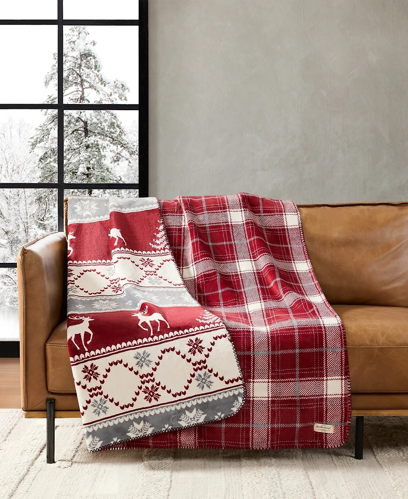 Weatherproof Reversible Plaid Throw, 50" x 70"