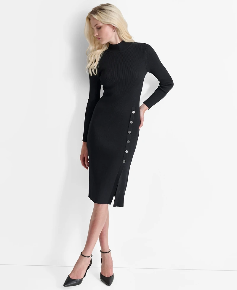 Dkny Women's Long Sleeve Mock Neck Midi Sweater Dress
