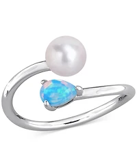 Cultured Freshwater Pearl (6mm) & Opal (3/8 ct. t.w.) Bypass Ring Sterling Silver