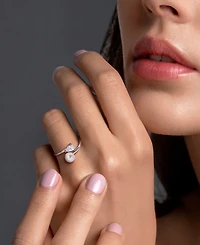 Cultured Freshwater Pearl (6mm) & Lab Grown White Sapphire (5/8 ct. t.w.) Bypass Ring Sterling Silver