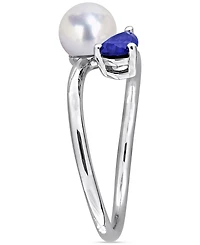 Cultured Freshwater Pearl (6mm) & Lab Grown Sapphire (5/8 ct. t.w.) Bypass Ring Sterling Silver