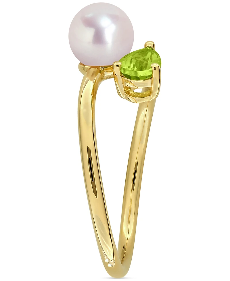 Macy's Gold Flash-Plated Sterling Silver Cultured Freshwater Pearl & Peridot Bypass Ring