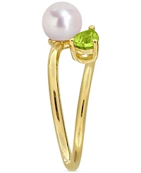Macy's Gold Flash-Plated Sterling Silver Cultured Freshwater Pearl & Peridot Bypass Ring