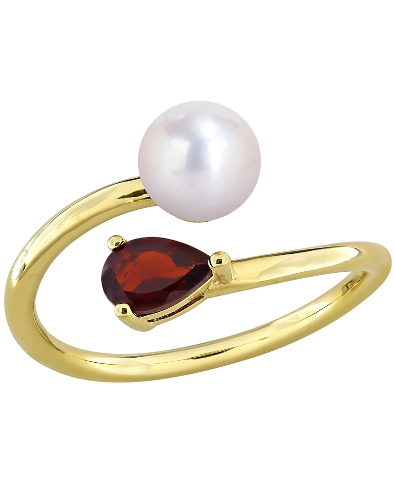 Cultured Freshwater Pearl & Garnet Ring (1/2 ct. t.w.) 18k Gold-Plated Sterling Silver