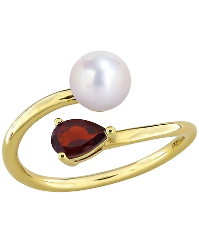 Cultured Freshwater Pearl & Garnet Ring (1/2 ct. t.w.) 18k Gold-Plated Sterling Silver