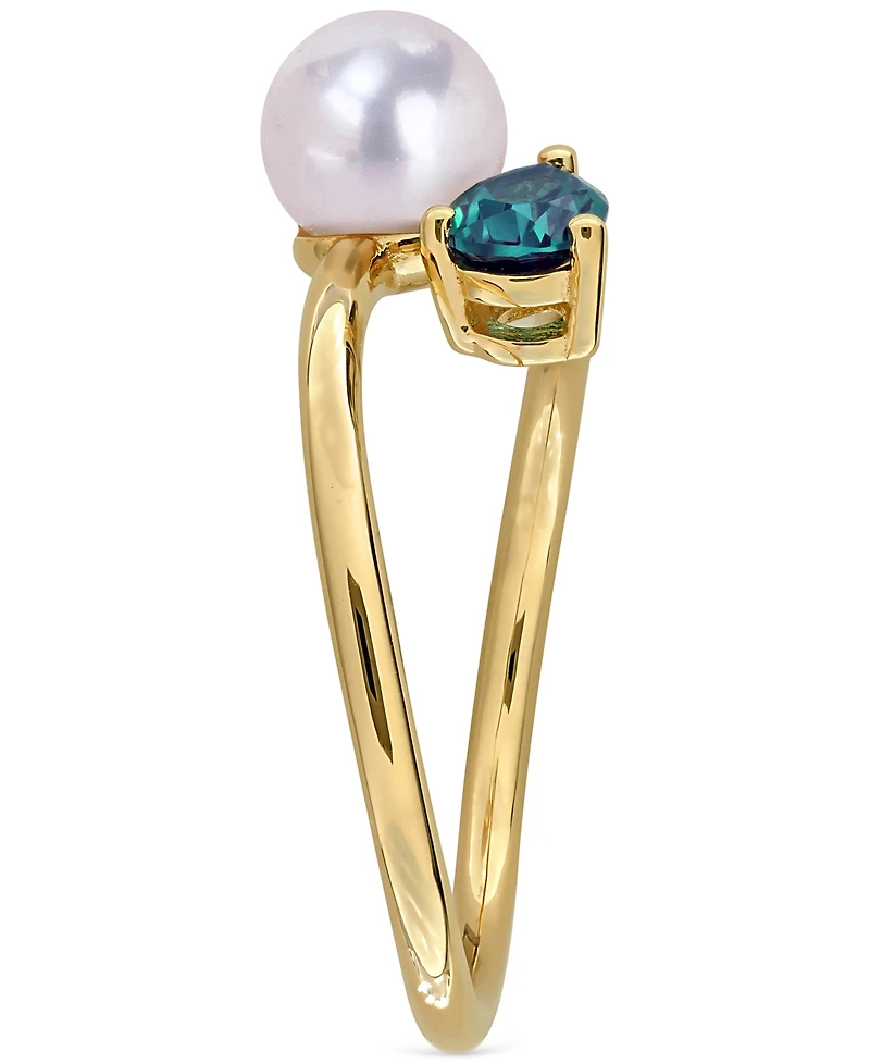Cultured Freshwater Pearl & Lab-Created Alexandrite Ring (5/8 ct. t.w.) 18k Gold-Plated Sterling Silver