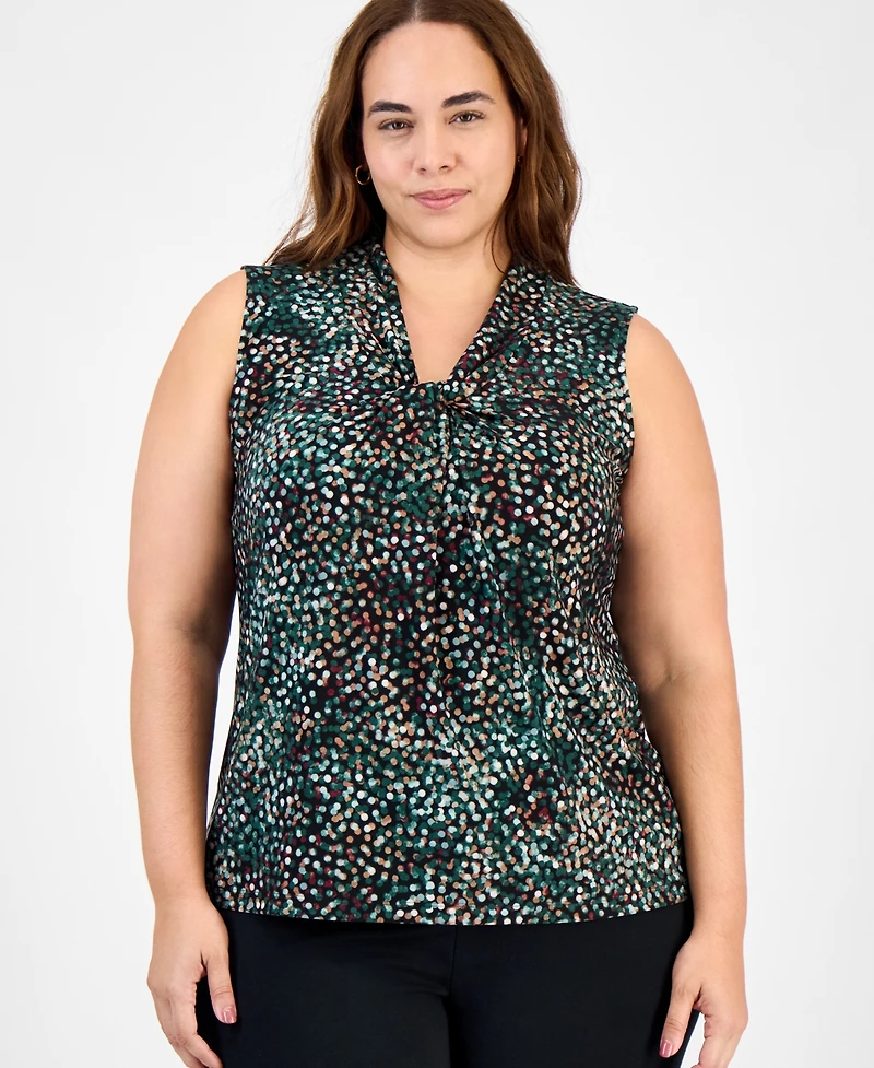 Kasper Plus Printed Twist-Neck Sleeveless Top