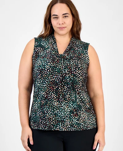 Kasper Plus Printed Twist-Neck Sleeveless Top