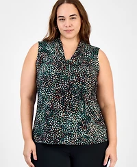 Kasper Plus Printed Twist-Neck Sleeveless Top