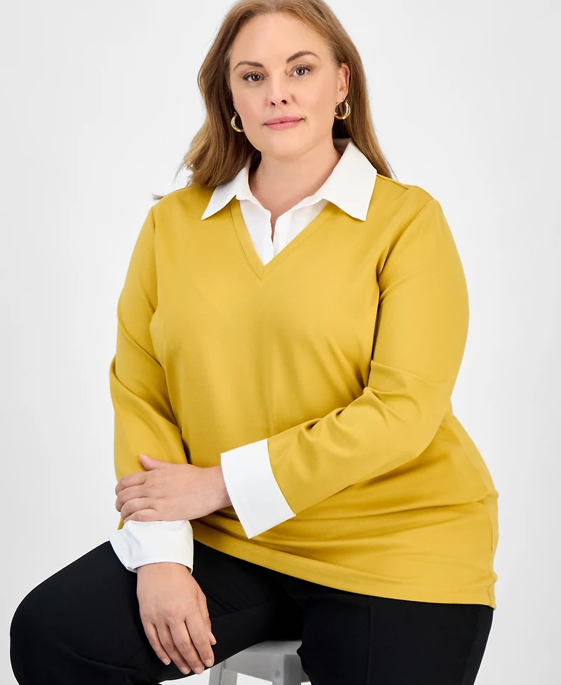 Jones New York Plus Serenity Knit Two-Fer Sweater