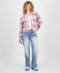 Madden Girl Juniors' Plaid-Print Bomber Jacket