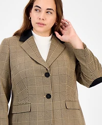 Kasper Plus Plaid Elbow-Patch Two-Button Jacket